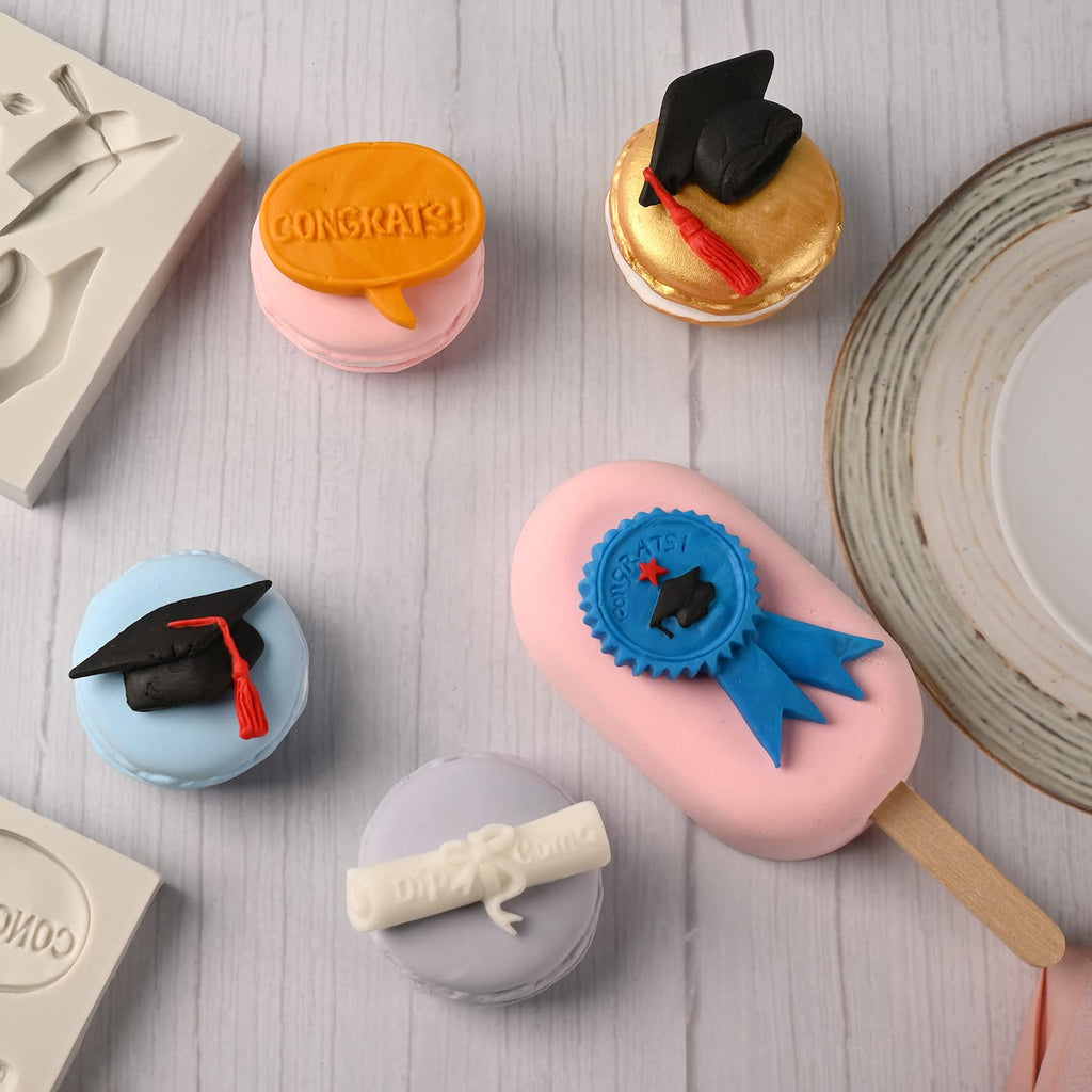 Sakolla Graduation Fondant Molds Silicone Doctoral Cap Diploma Chocolate Candy Molds Congrats Grad Congratulations Mould Cake Toppers Party Decorations for 2026 Graduation Celebration