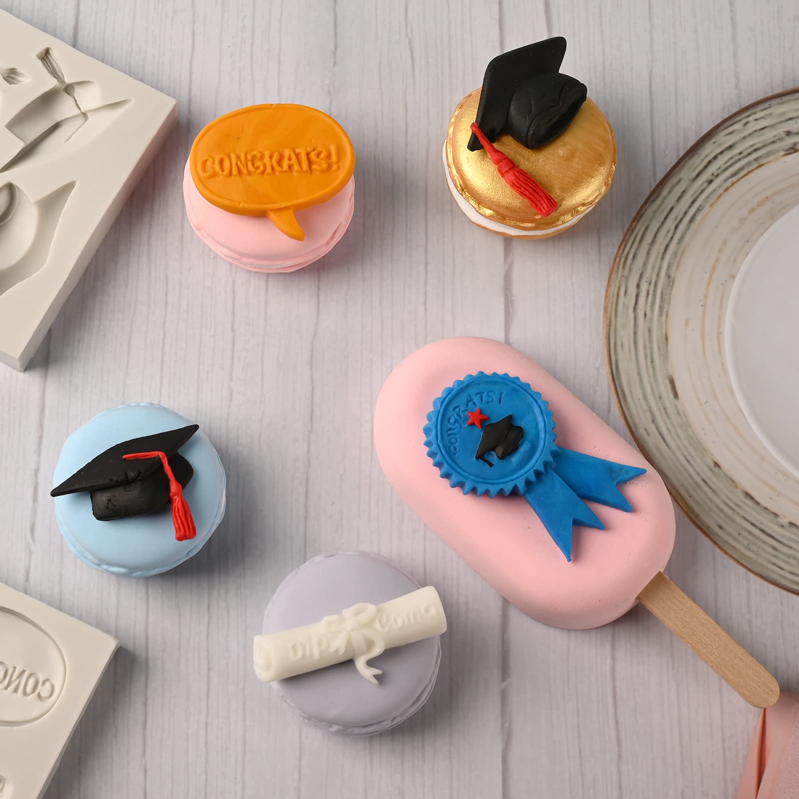 Sakolla Graduation Fondant Molds Silicone Doctoral Cap Diploma Chocolate Candy Molds Congrats Grad Congratulations Mould Cake Toppers Party Decorations for 2026 Graduation Celebration