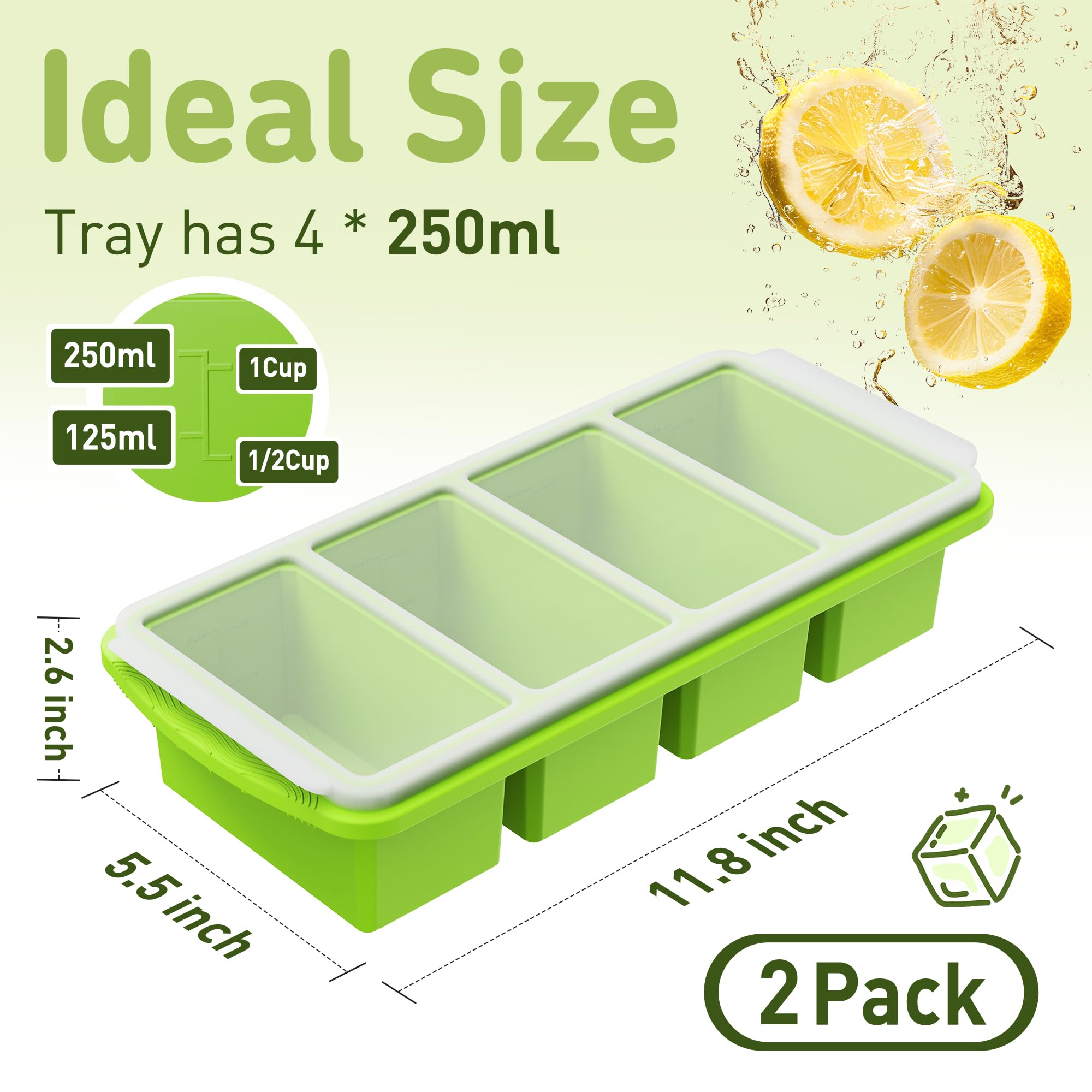 Silicone Freezer Tray with Lid Soup Freezer Container Molds with Steel Reinforced Rim Big Ice Cube Molds Pebble Ice Tray Soup Cubes Baking Dish Freezer Safe Food Storage Containers Kitchen Gadgets