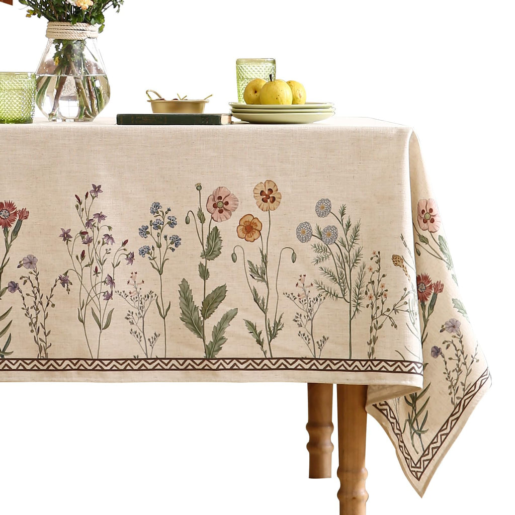 ISAENNE Designer French Linen Rectangular Tablecloth,94"x63"-Helena E