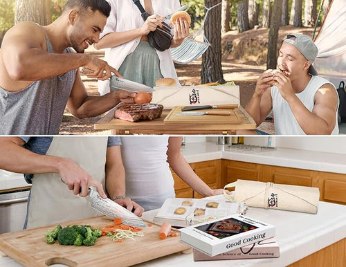 14pcs Chef Knife Set with Roll Bag, Professional Stainless Steel Japanese Knife Set with Pakkawood Handle for Professional Chef, Camping, Travel, BBQ, RV or Gift Beige