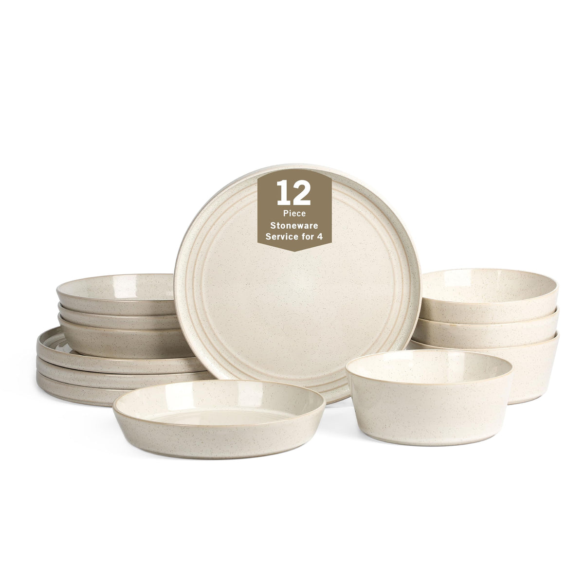 Stone Lain Claire 4-Piece Bowl Set Stoneware, Bowls, Dishwasher and Microwave Safe, Dish Set for 4, White