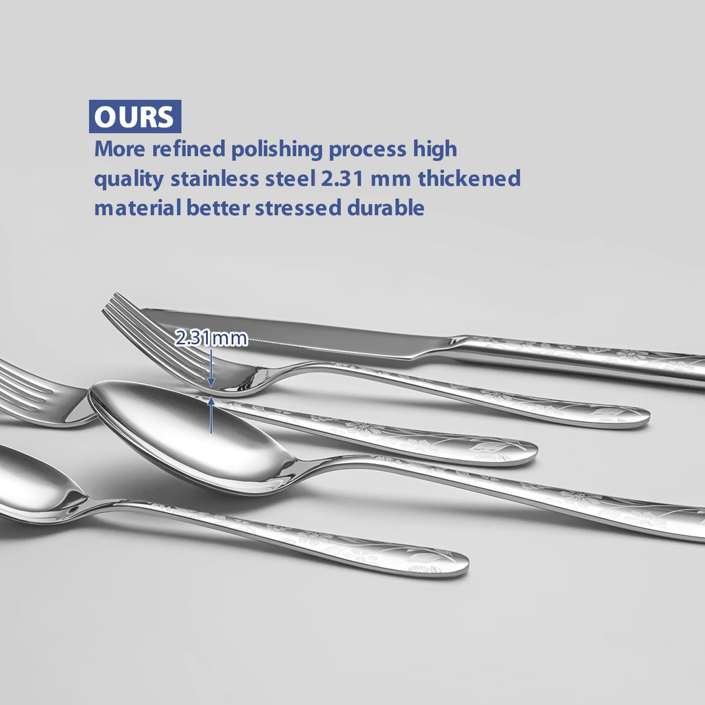 40 Piece Silverware Set Service for 8, EIUBUIE Premium Stainless Steel Cutlery Set, Mirror Polished Flatware Sets with Pattern Handle, Modern Kitchen Eating Utensils Sets Include Spoons Forks Knives