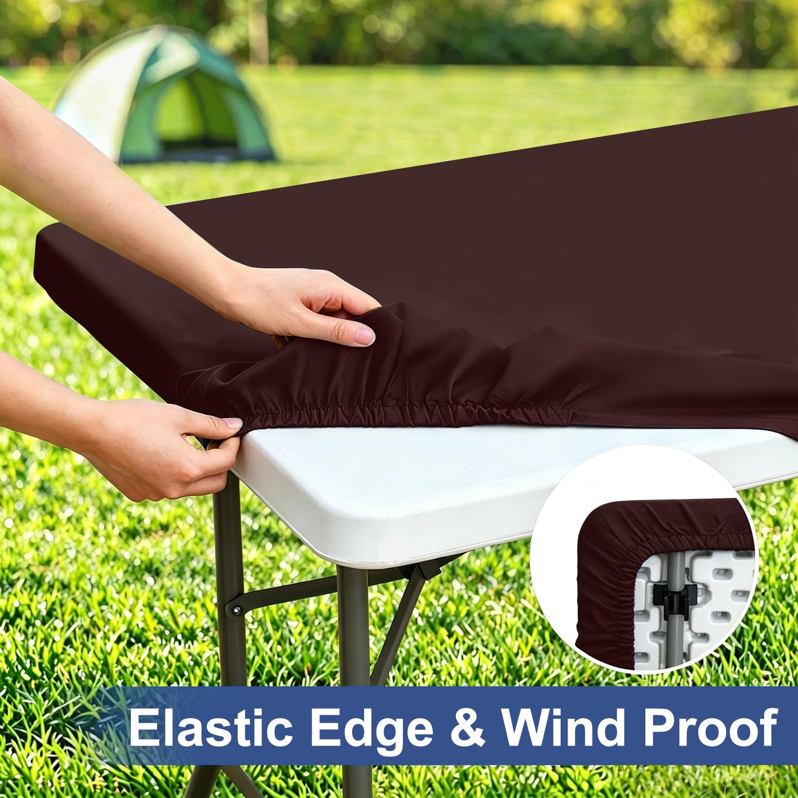 homing Rectangle Table Cloth Cover, Water-Resistant Polyester Elastic Fitted Tablecloth, Fits for 5 Foot Folding Tables, Washable Table Protector for Picnic, Camping, Outdoor (Coffee, 30" x 60")