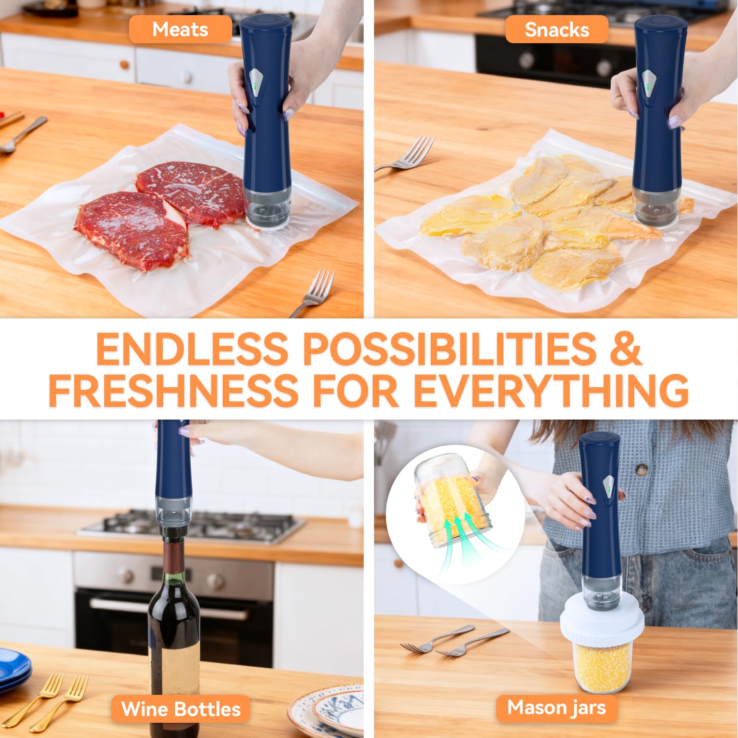 GPUTEK 3-in-1 Compact Vacuum Sealer for Food with Bags & Mason Jar Kit