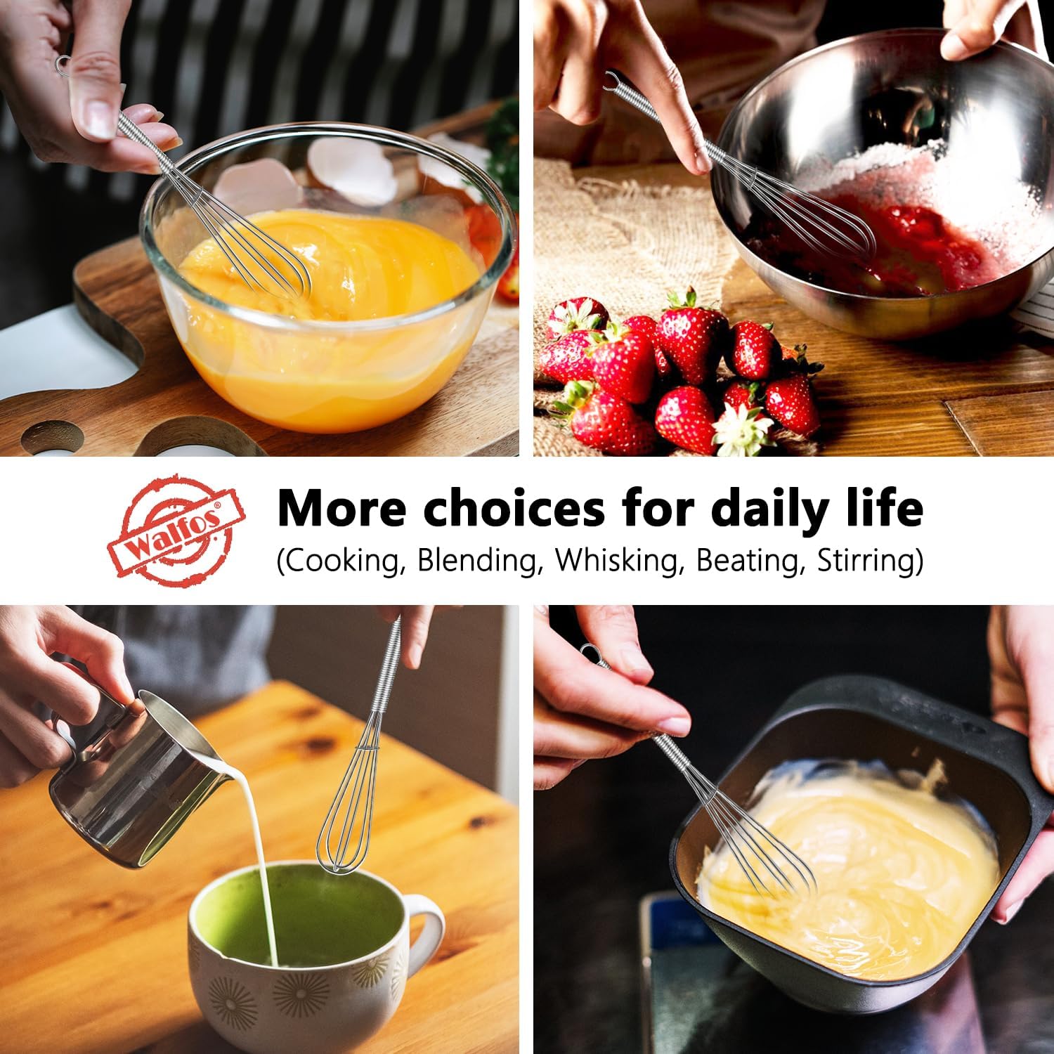 Walfos Mini Whisks, Small Whisk Bulk 304 Stainless Steel 6 Pieces, 5 Inch Tiny Whisk For Whisking, Beating Eggs, Mixing Sauces, Blending Ingredients