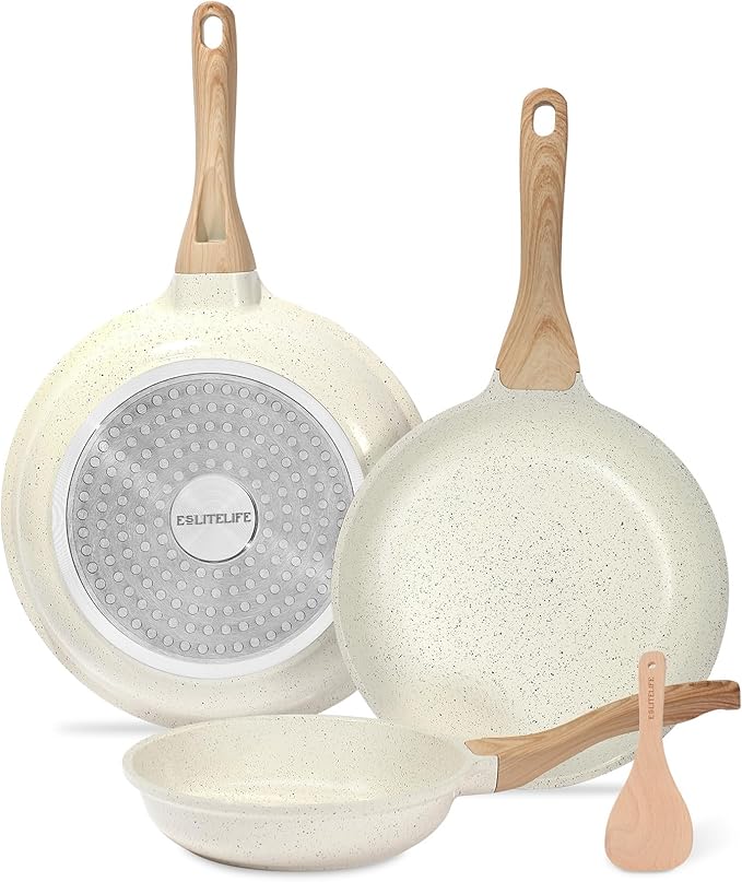 ESLITE LIFE Nonstick Ceramic Frying Pan Skillet with Lid, Non-Toxic Egg Omelette Kitchen Cooking Pans Compatible with All Stovetops (Gas, Electric & Induction)