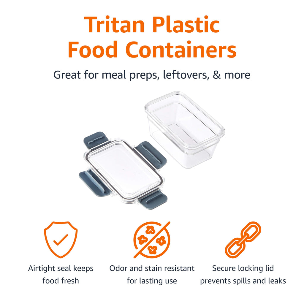 Amazon Basics Tritan Plastic Food Storage Containers with Airtight Locking Lids, 11 Containers, Clear, 22-Piece Set