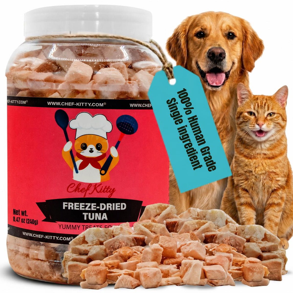Chef Kitty Wild Caught Freeze Dried Tuna Cat & Dog Treats, Omega-3, 3.5oz