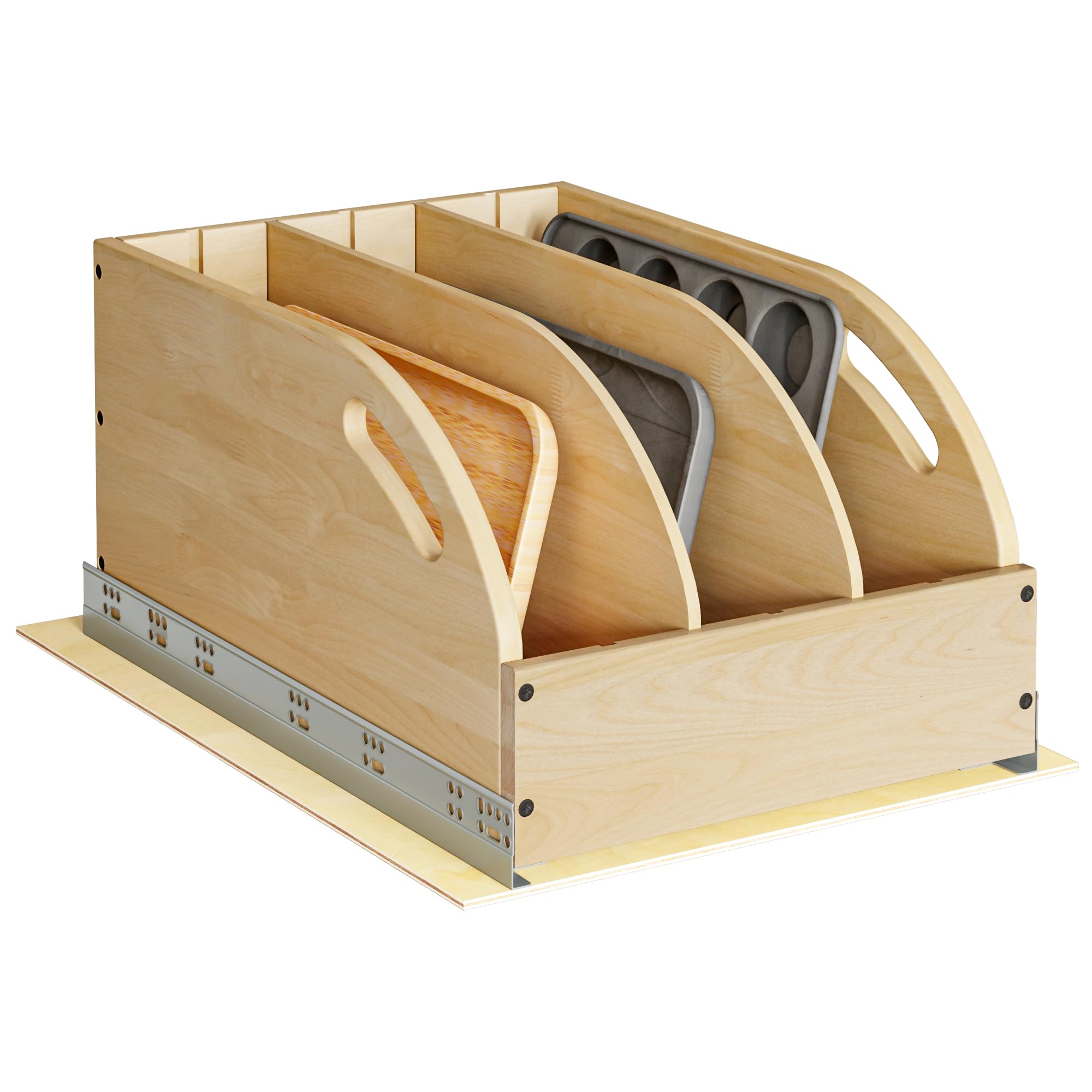 WelFurGeer Birchwood Pot and Pan Organizer with Soft-Close Drawer, Pull Out Cabinet Organizer, Heavy-Duty Slide-Out Storage for Baking Sheets, Cutting Boards, and Kitchen Utensils