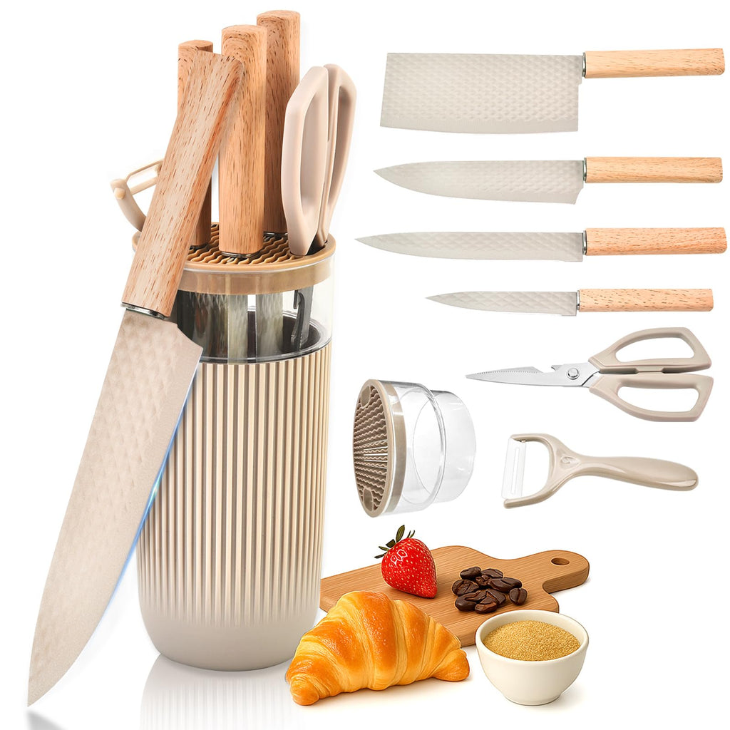 TOPLUCKY Knife Set, 7-Piece Kitchen Knife Set with Sharp Chef and Meat Knives, Anti-Rust Utility Knives Set for Kitchen, Kitchen Knife Block Set – Black