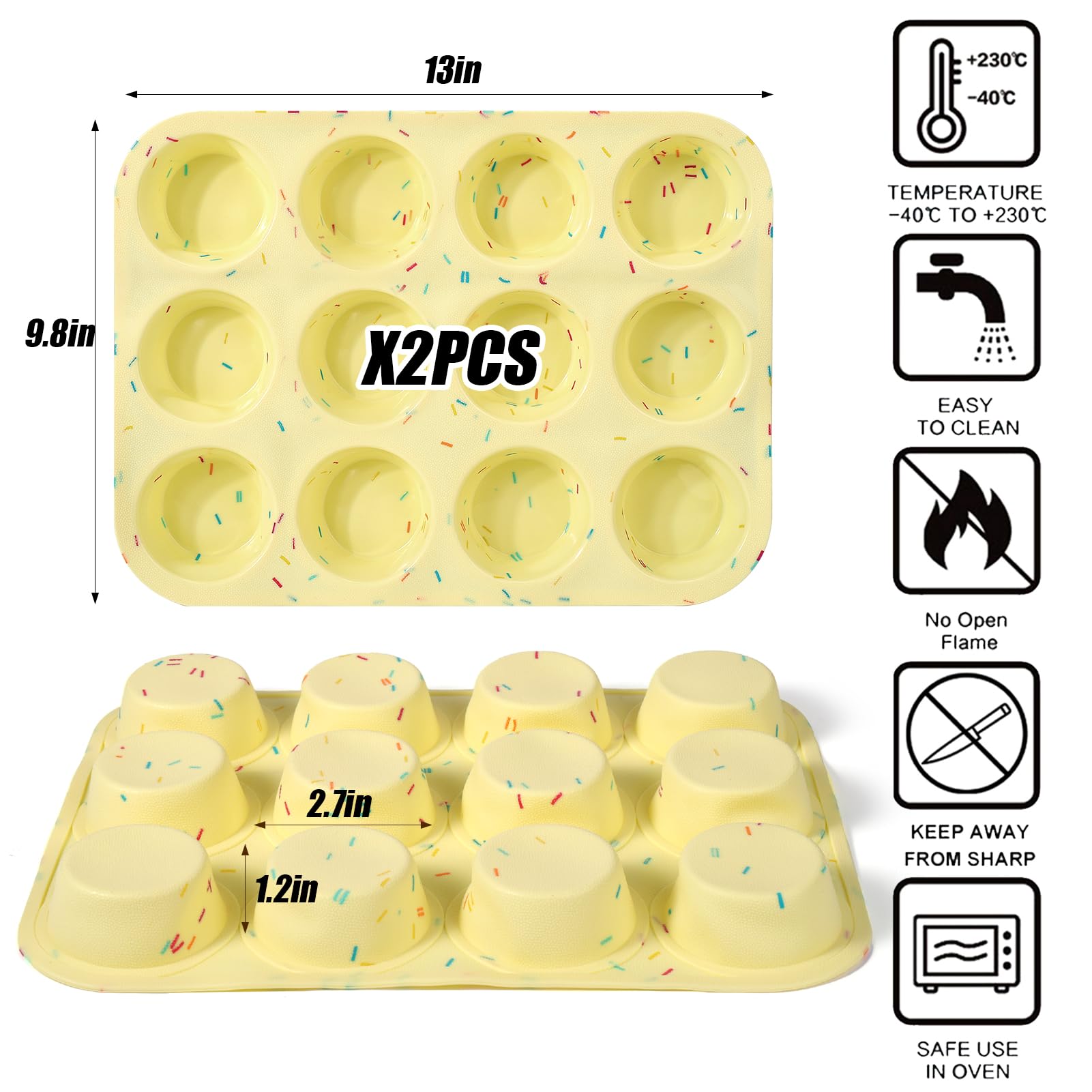 Palksky Silicone Egg Bite Molds, 2Pack 12-Cavity Muffin Pan for Baking, Tarts, Nonstick Cupcake Pan