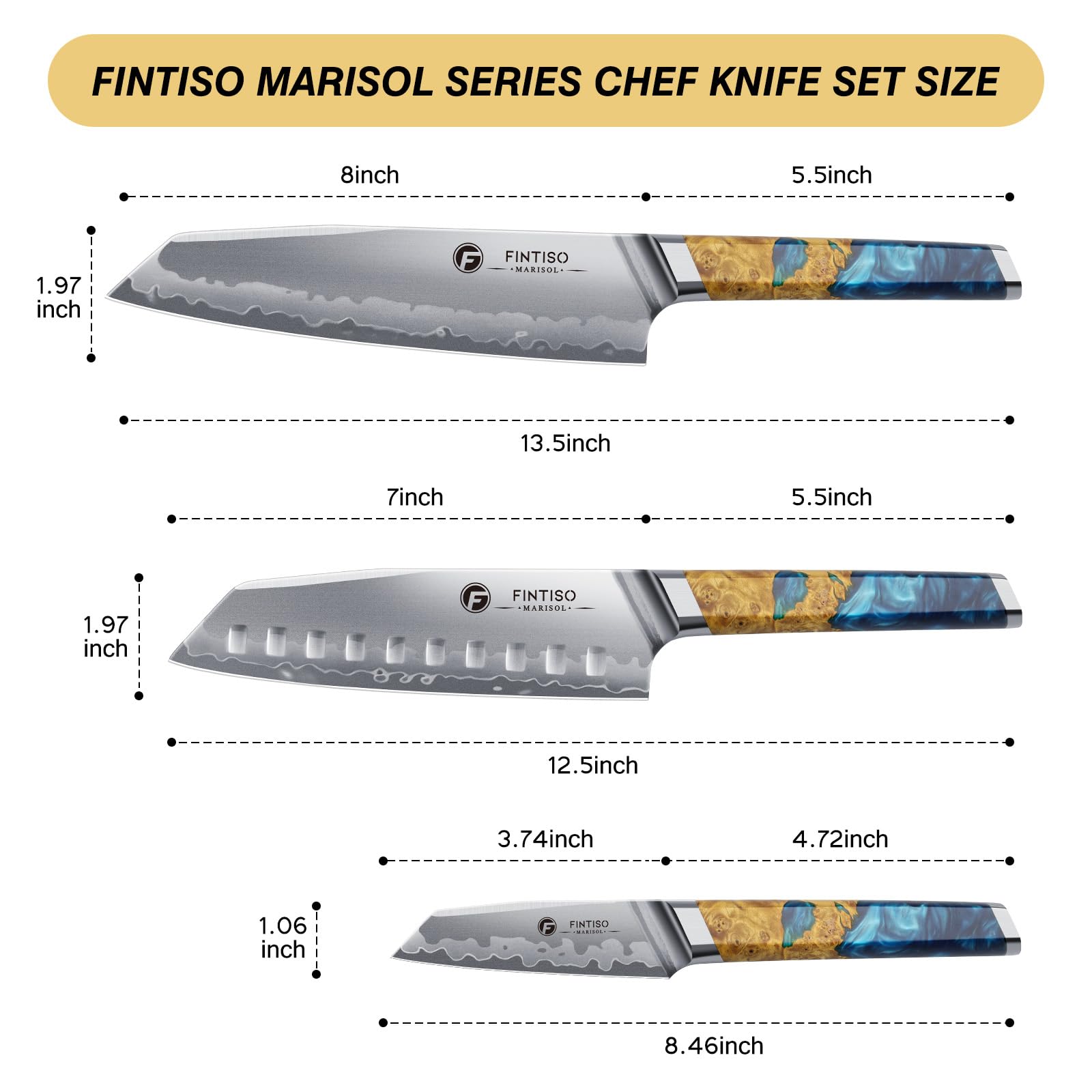 FINTISO 3PCS Japanese Knife Set, S35VN Powder Steel Core Chef Knives
