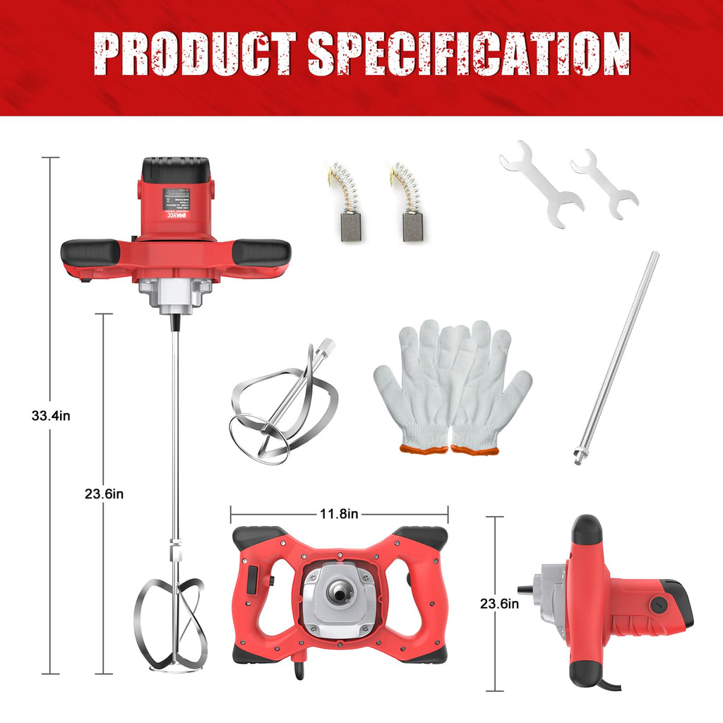 IMAYCC Cement Mixer, 2100W Electric Concrete Mixer with 6 Speed, 110V Handheld Mud Mixer for Motar,Paint, Grout, Plaster, Thinset,Fodder Stirring Tool