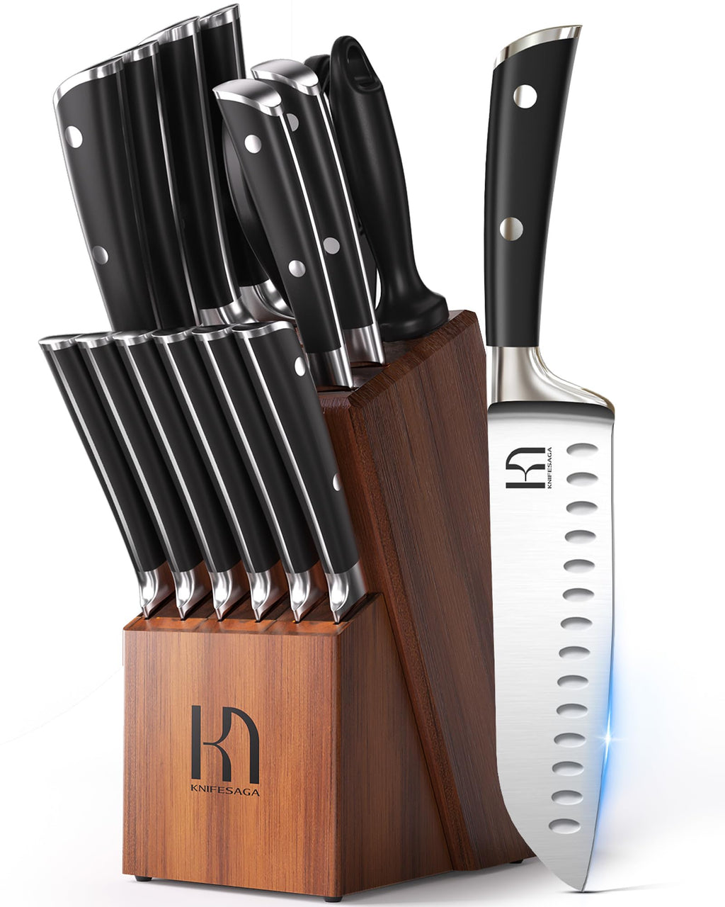 KnifeSaga 15 Pcs Japanese Knives Set for Kitchen, Razor Sharp, Professional