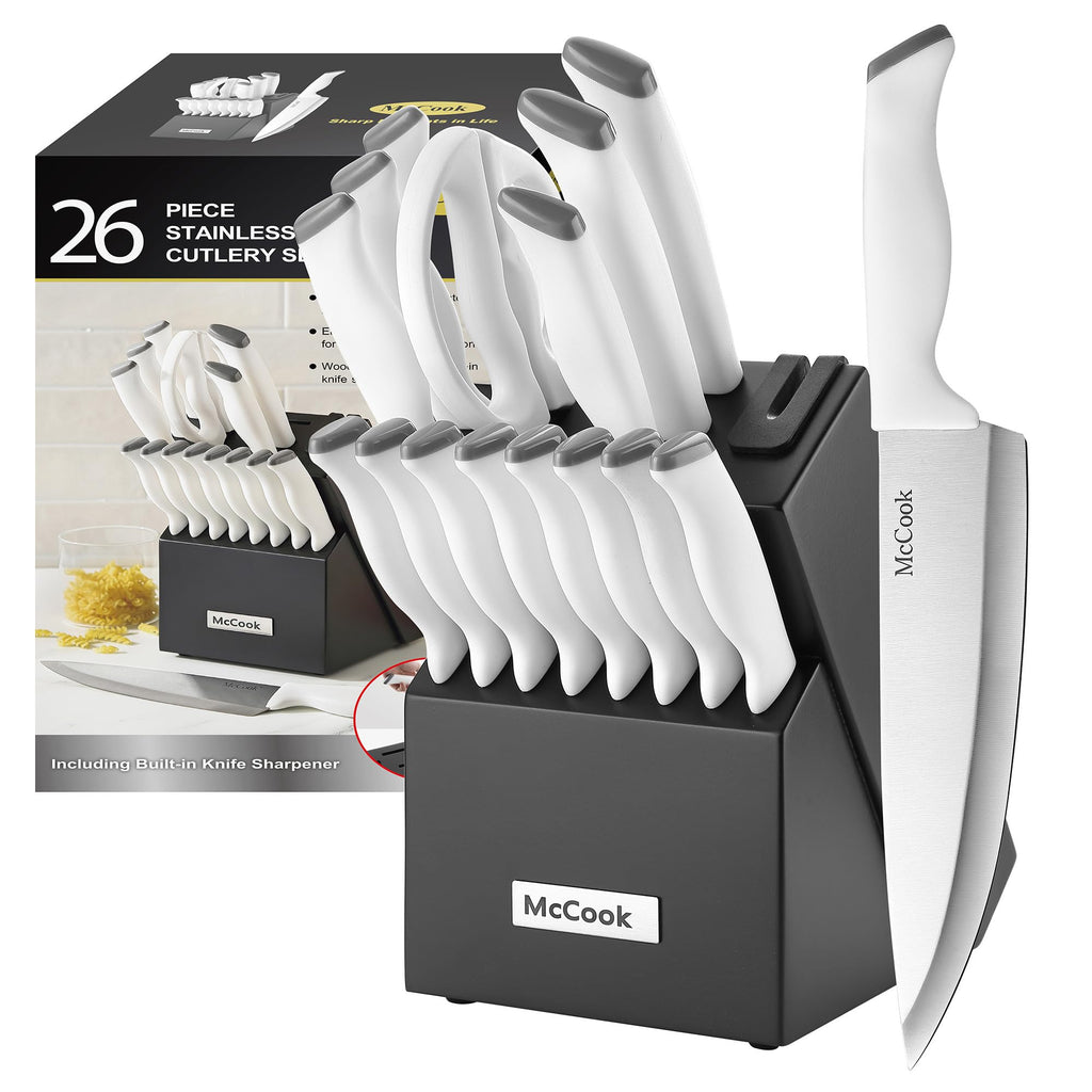 McCook Knife Set Sharp Kitchen Knife Block Set w Built-in Sharpener