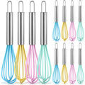 Baderke 12 Pcs 6 Inch Mini Whisks Bulk with Stainless Steel Handles Small Silicone Kitchen Whisks Non Stick Tiny Balloon Wire Whisk for Mixing Stirring Baking Cooking Party Favor Gift(Macaron)