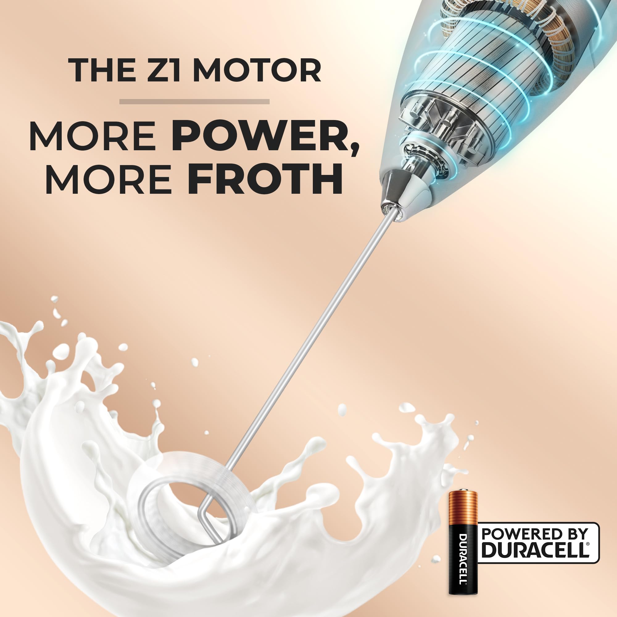 Zulay Kitchen Powerful Milk Frother Wand With Duracell Batteries - Ultra Fast Handheld Drink Mixer - Electric Whisk Foam Maker for Coffee, Lattes, Cappuccino & Matcha - Z1 Motor - Walnut