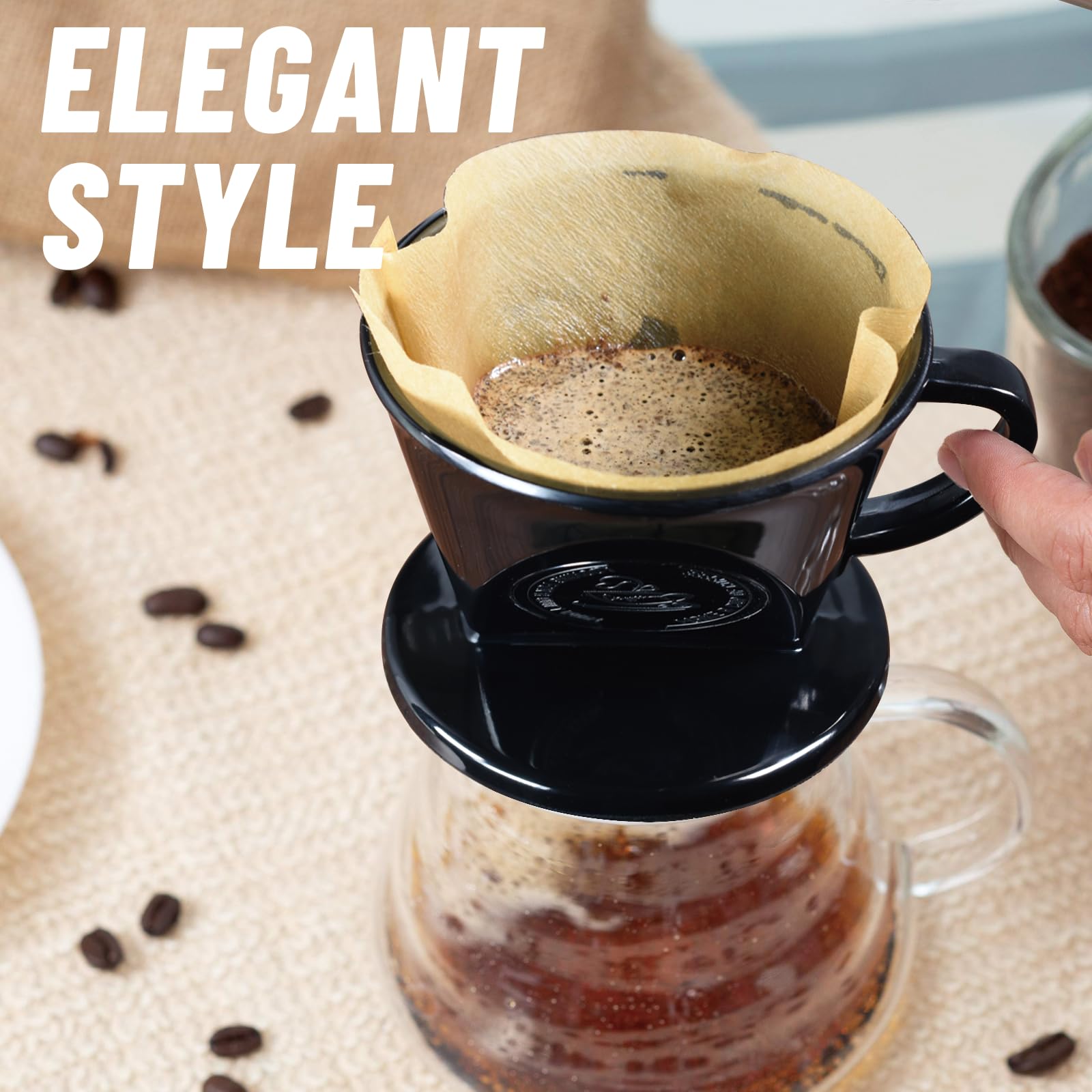 JynJyn Melamine Pour Over Coffee Maker with 3 Drip Holes, Pour Over Coffee Dripper For Camping, Home, Café, Size 02 (Black)