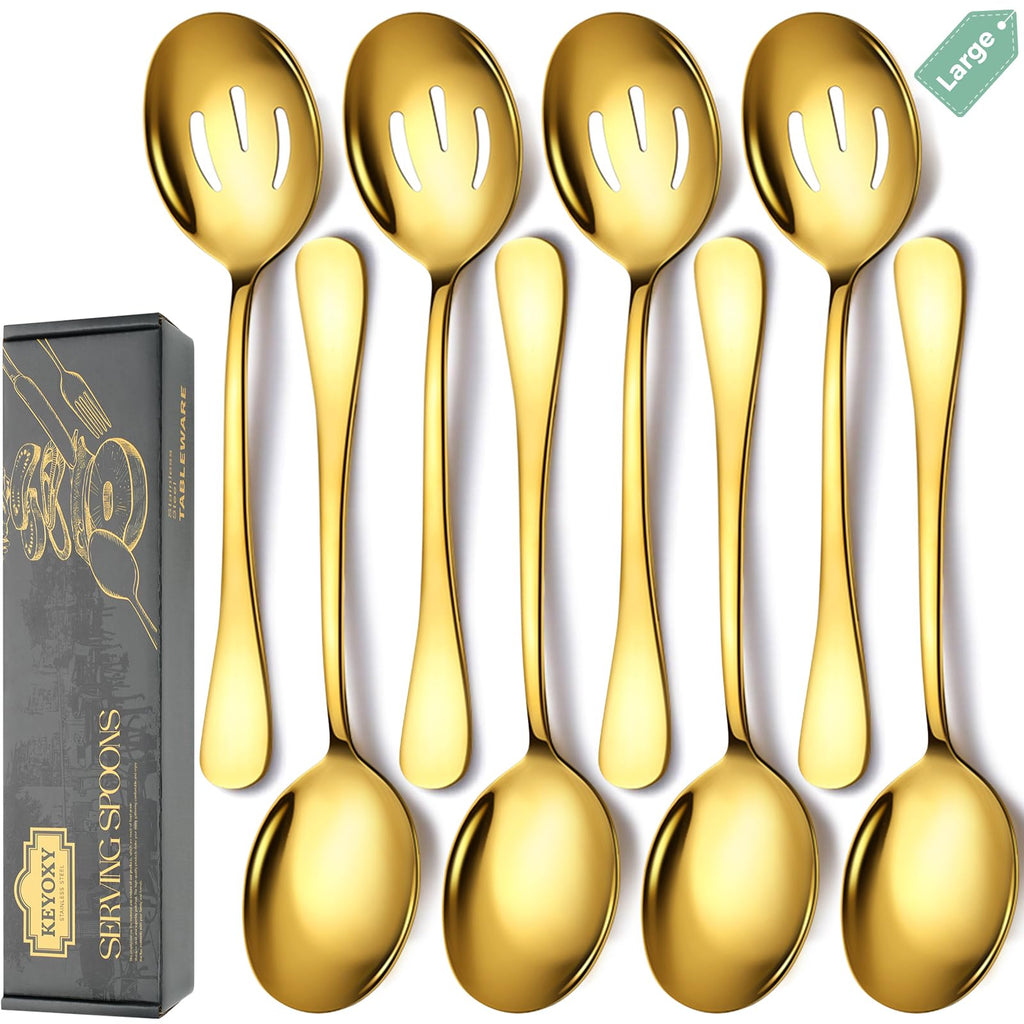 Keyoxy Serving Spoons Set, 8PCS, 10-Inch, Includes 4 Large, 4 Slotted