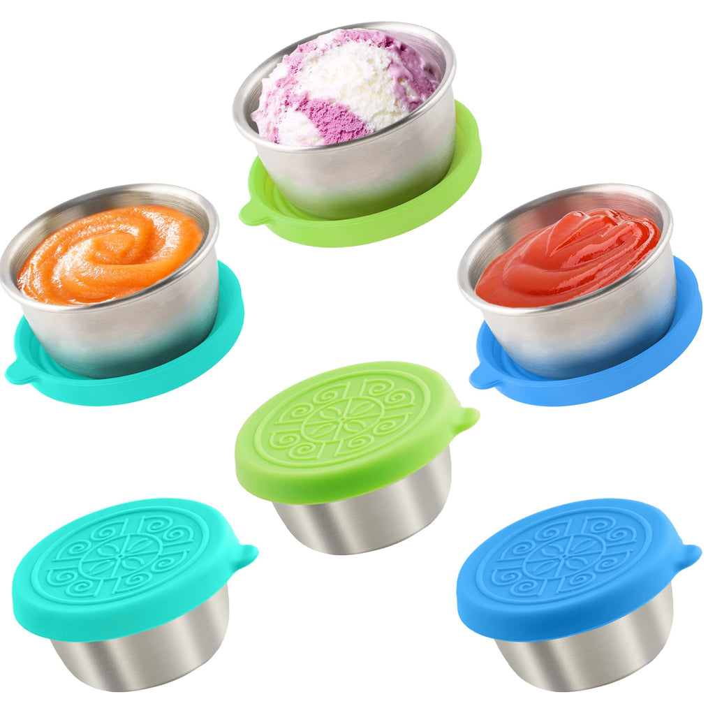 Qukaka 1.6 oz Stainless Steel Salad Dressing Containers with Lids, 6 Pack