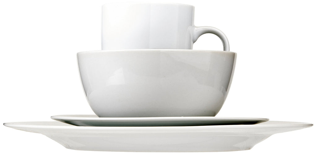 Amazon Basics 16-Piece Porcelain Dinnerware Set, Microwave and Dishwasher Safe, Service for 4, Plates, Bowls and Mugs, White