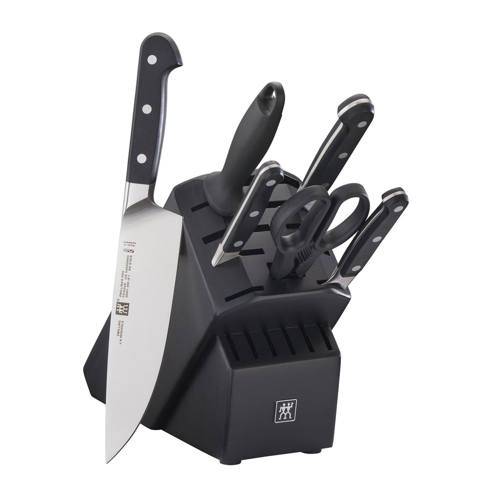 ZWILLING Pro 7-Piece Razor-Sharp German Knife Block Set with Bonus Sharpener, Made in Company-Owned German Factory with Special Formula Steel perfected for almost 300 Years, Dishwasher Safe