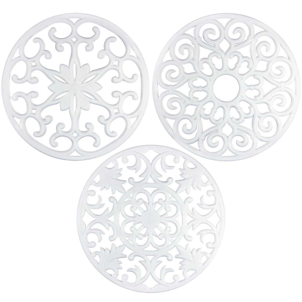 GASARÉ, Extra Large, Thick, 10" Silicone Trivets for Hot Dishes, Pots, and Pans, Hot Pads for Countertops, Flexible, Dishwasher Safe, 10 x ¼ Inches, Set of 3, White