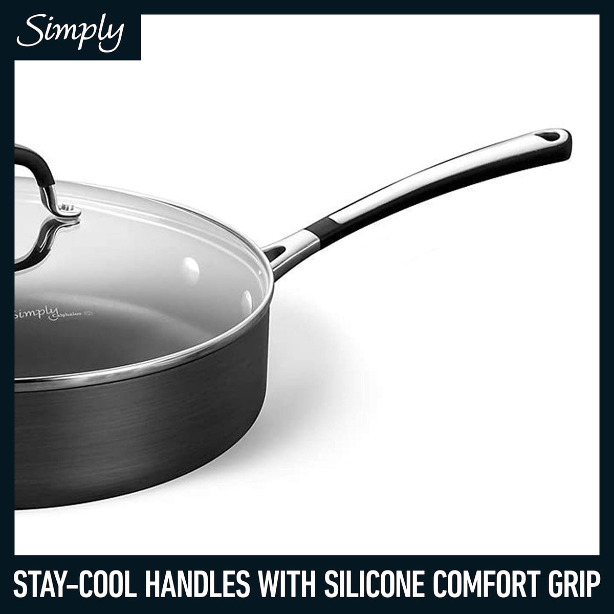 Calphalon 10-Piece Non-Stick Kitchen Cookware Set Black Pots & Pans with Stay-Cool Stainless Steel Handles Hard-Anodized Aluminum for Even Heating