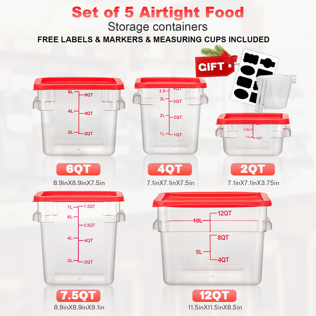 RVGMBO 2QT&4QT NSF Food Storage Containers with Lids: 4 PCS [Total Food Grade][Hot&Cold Resistant] Commercial Clear Food Storage Containers for Restaurant Kitchen Proof Dough (Red)
