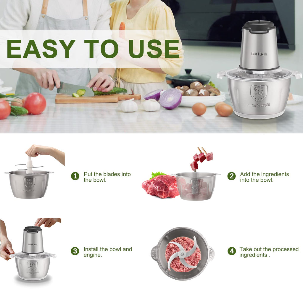 Liebe&Lecker Electric Food Chopper, 350W Food Processor with 8-Cup Bowl