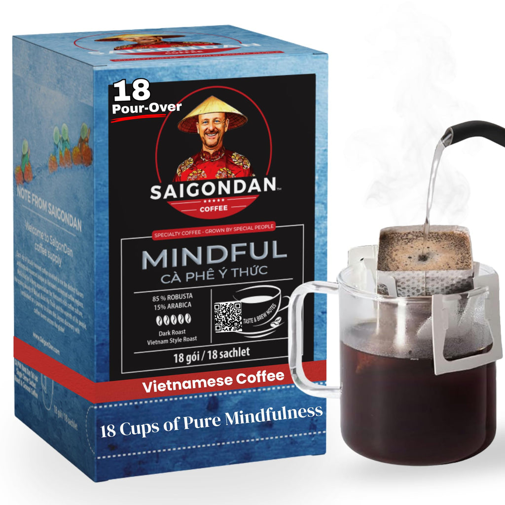 Joyful Pour Over Vietnamese Coffee – SAIGONDAN Single Serve Coffee Sachets | Medium Roast, 100% Arabica | Specialty Coffee with Instant Convenience for Home, Office, Travel & Camping (18 Sachets)