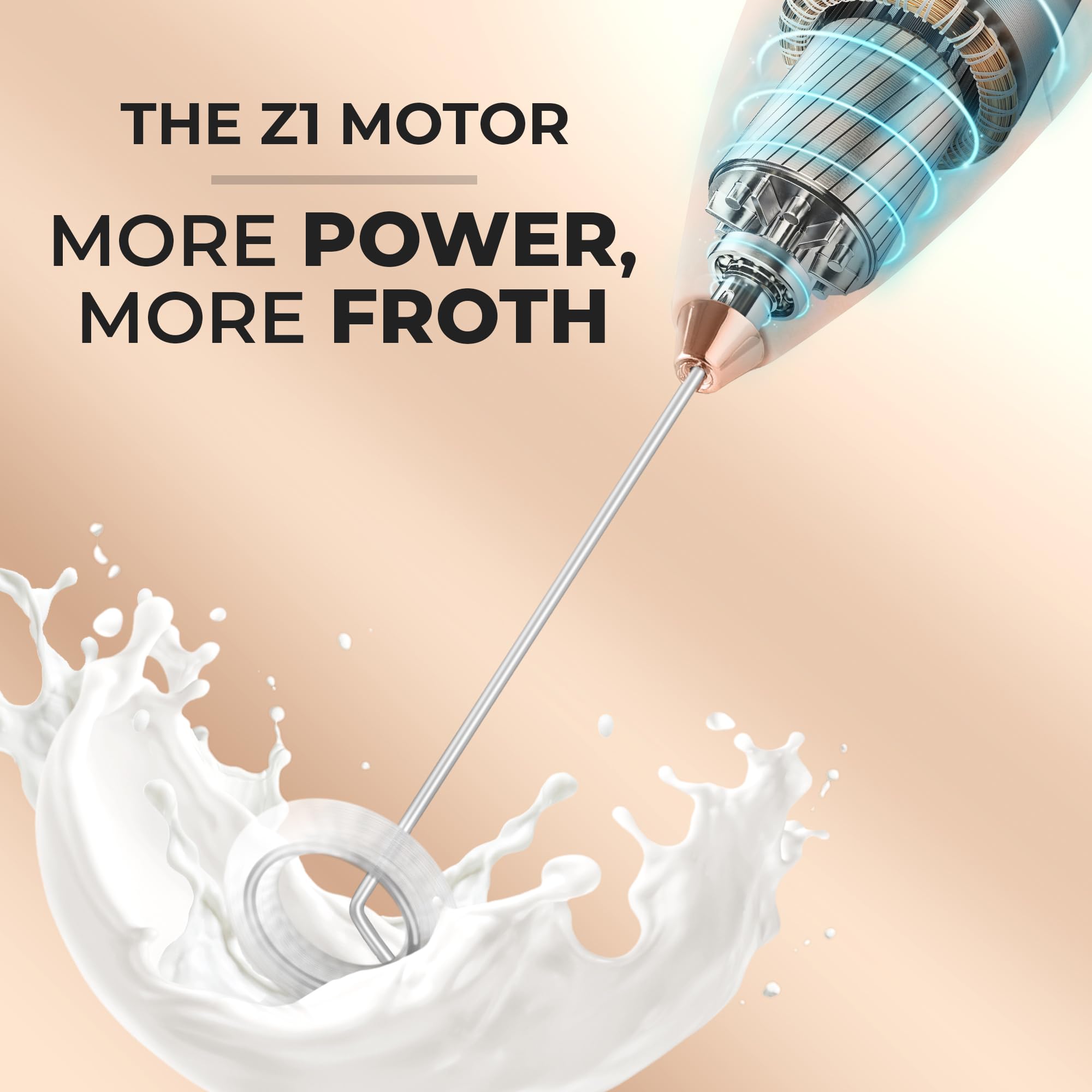 Zulay Kitchen Powerful Milk Frother Wand With Duracell Batteries - Ultra Fast Handheld Drink Mixer - Electric Whisk Foam Maker for Coffee, Lattes, Cappuccino & Matcha - Z1 Motor - Rose Peach