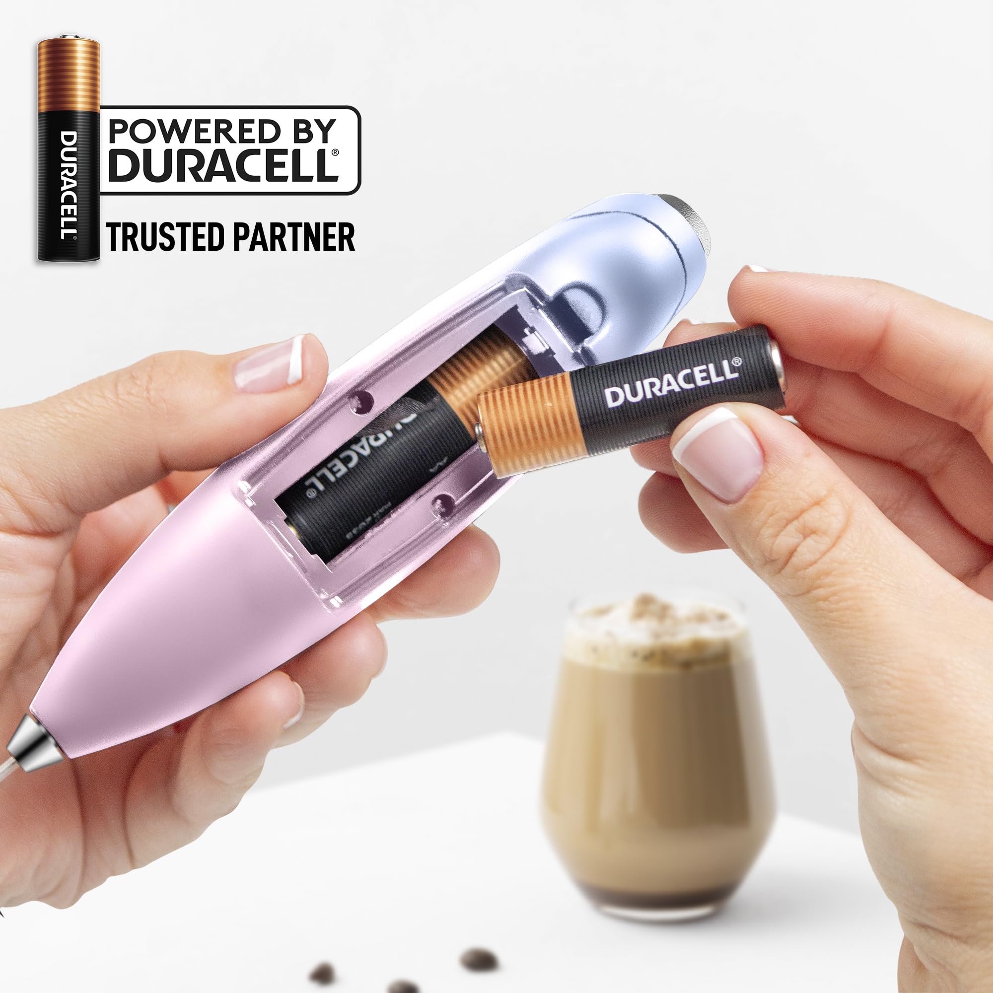 Zulay Kitchen Powerful Milk Frother Wand With Duracell Batteries - Ultra Fast Handheld Drink Mixer - Electric Whisk Foam Maker for Coffee, Lattes, Cappuccino & Matcha - Double Whisk - Lavender