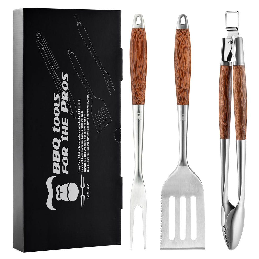Heavy-Duty Panga-Panga BBQ Grilling Tools Set. Extra Thick Stainless Steel Multi-Function Spatula, Fork & Tongs | Essential Accessories for Barbecue & Grill. Ideal Gift for Father