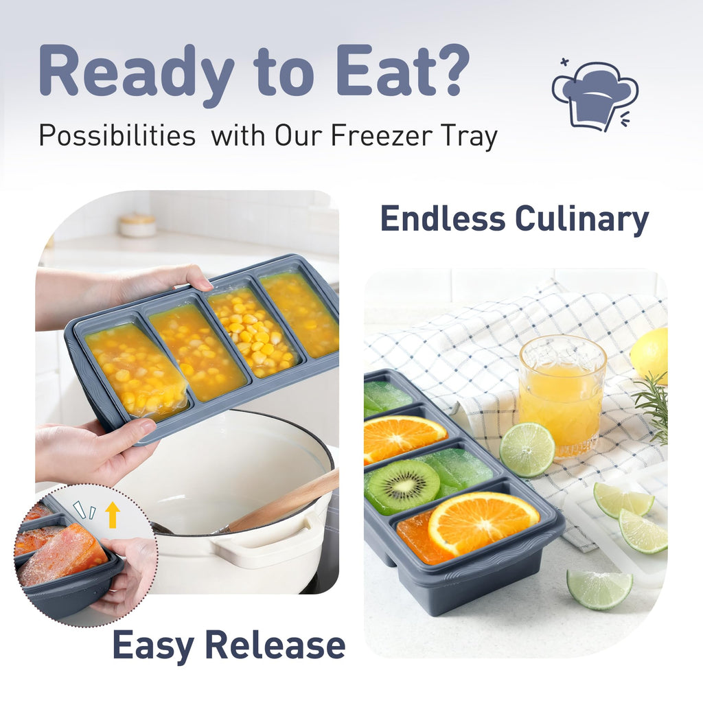 Silicone Freezer Tray with Lid Soup Freezer Container Molds with Steel Reinforced Rim Large Ice Cube Tray Makes 8 Perfect 1 Cup Portions Cubes Storage Food Ice Block Molds New Home Essentials