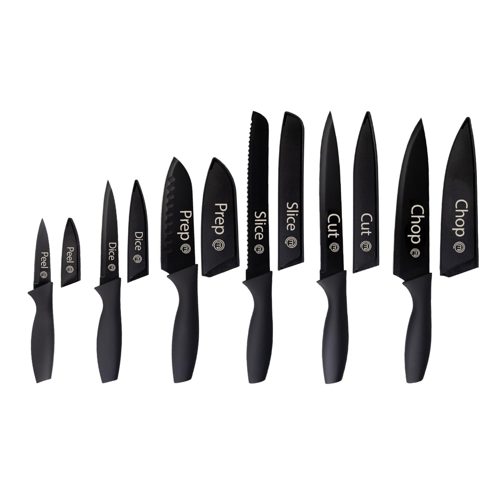 MasterChef Knife Set with Block, 7pc Kitchen Knives Set with Holder, Grey