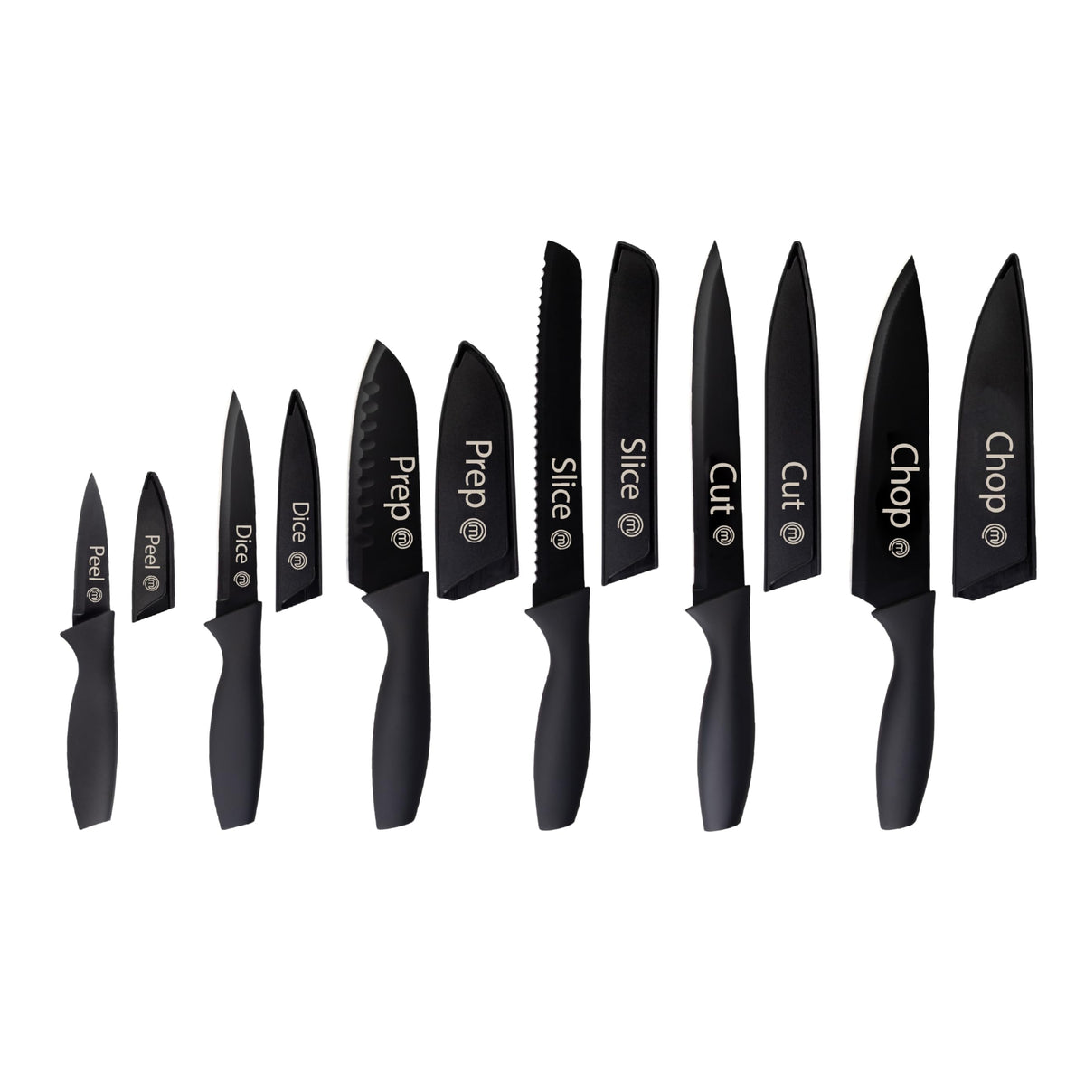MasterChef Knife Set with Block, 7pc Kitchen Knives Set with Holder, Grey