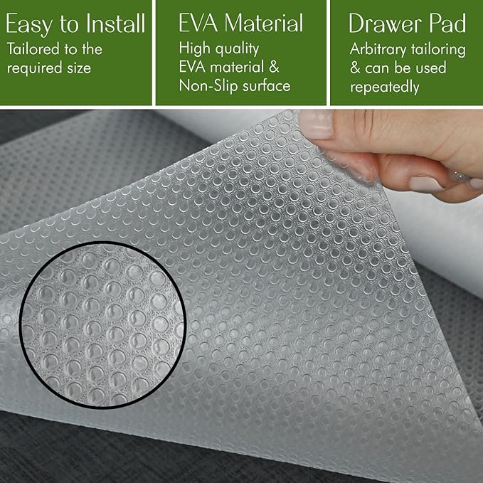 EVALAND 13.8" x 20 FT Non-Slip Shelf Liner, Non-Adhesive, BPA-Free, Waterproof Pantry Liner for Shelves, Easy to Cut, Oil-Proof Shelf Liners for Kitchen, Cabinets, Drawers, Refrigerator, Clear