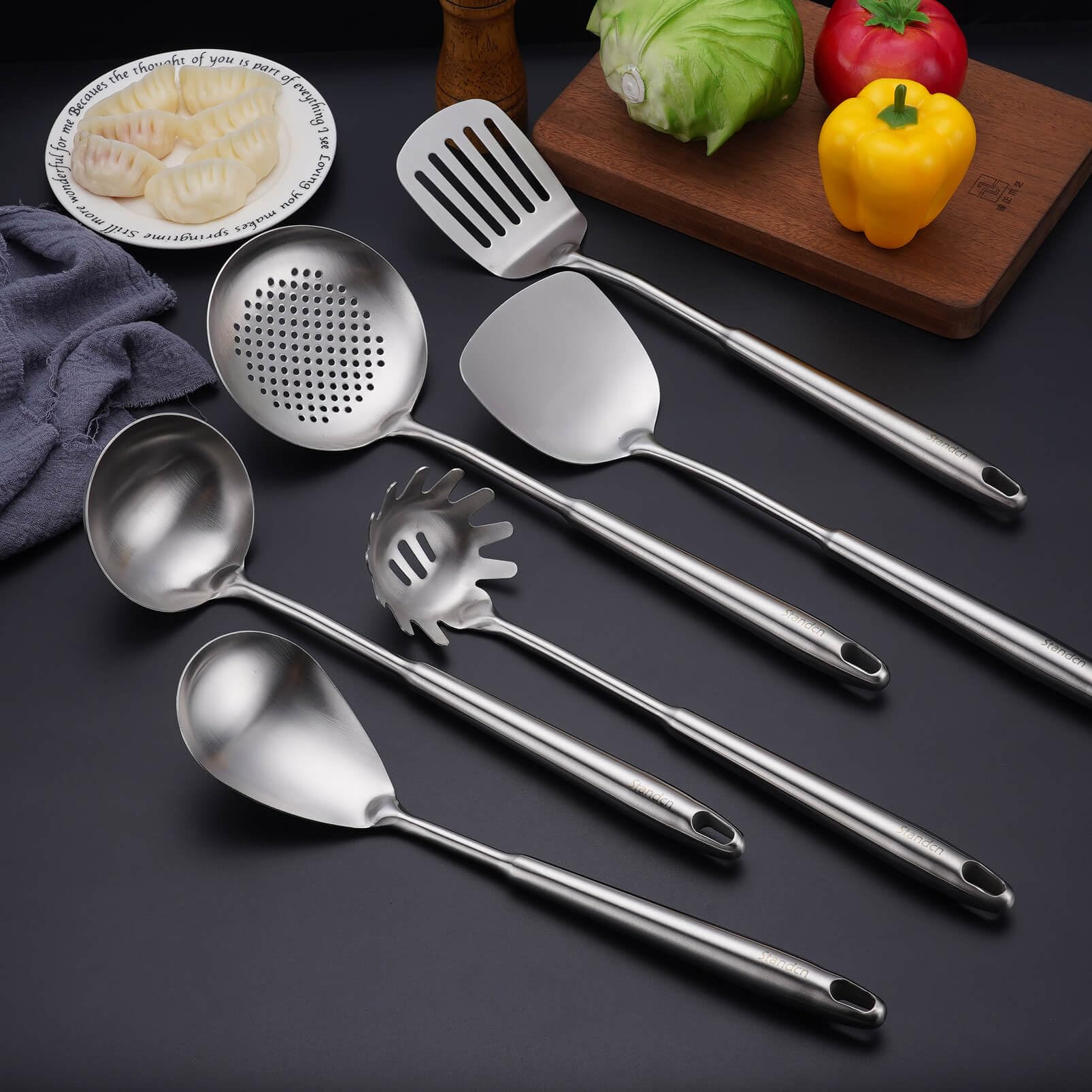 6 PCS All Metal Cooking Utensils Set - 18/10 Stainless Steel Kitchen Tools