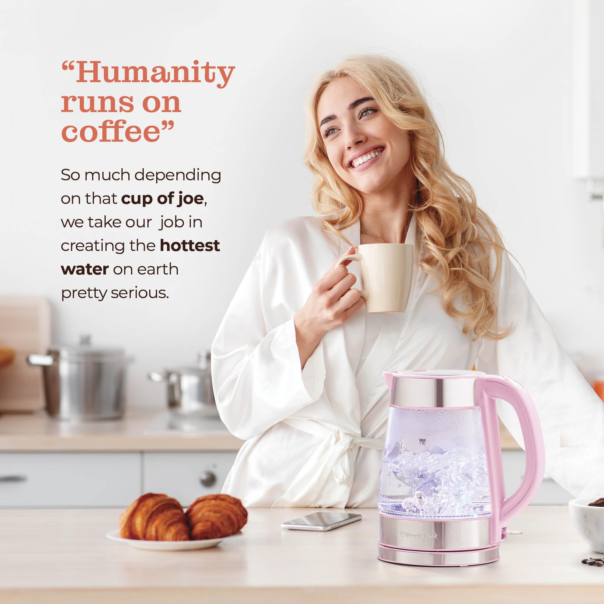 Speed-Boil Electric Kettle - 1.7L Water Boiler 1500W, Coffee & Tea Kettle Borosilicate Glass, Easy Clean Wide Opening, Auto Shut-Off, Cool Touch Handle, LED Light. 360° Rotation, Boil Dry Protection