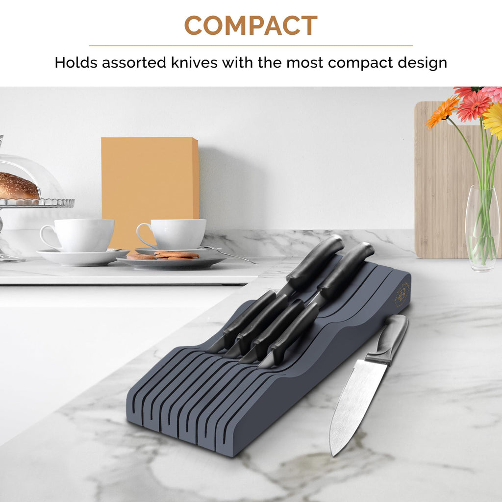 Knife Drawer Organizer, 16 Slot Bamboo In-Drawer Knife Block Without Knives