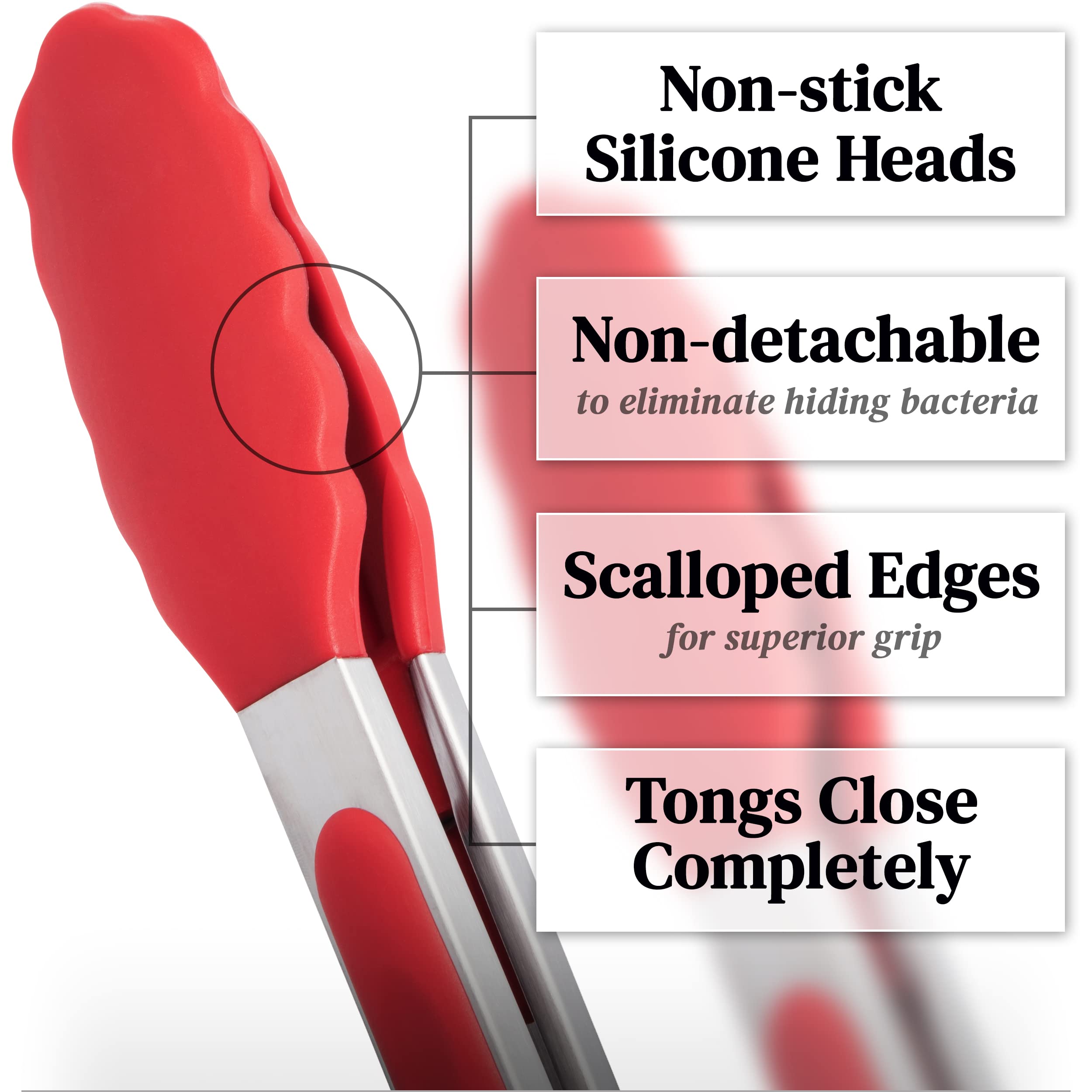 Popco 3-Piece Kitchen Tongs Set – Stainless Steel Heat Resistant Silicone Tips, Strong Comfort Grip, 3 Sizes (7, 9, 12 Inch), Non-Scratch, Dishwasher Safe, For Cooking, BBQ, Salad