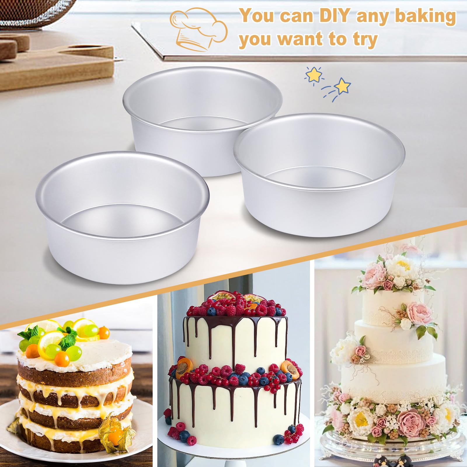 HomeMall 9 x 3 inch Round Cake Pan Set of 3, Aluminum Baking Pans for Layer Cakes, Heavy Duty Non-Stick, Evenly Baking Molds for Home Kitchen, Birthday Wedding Anniversary