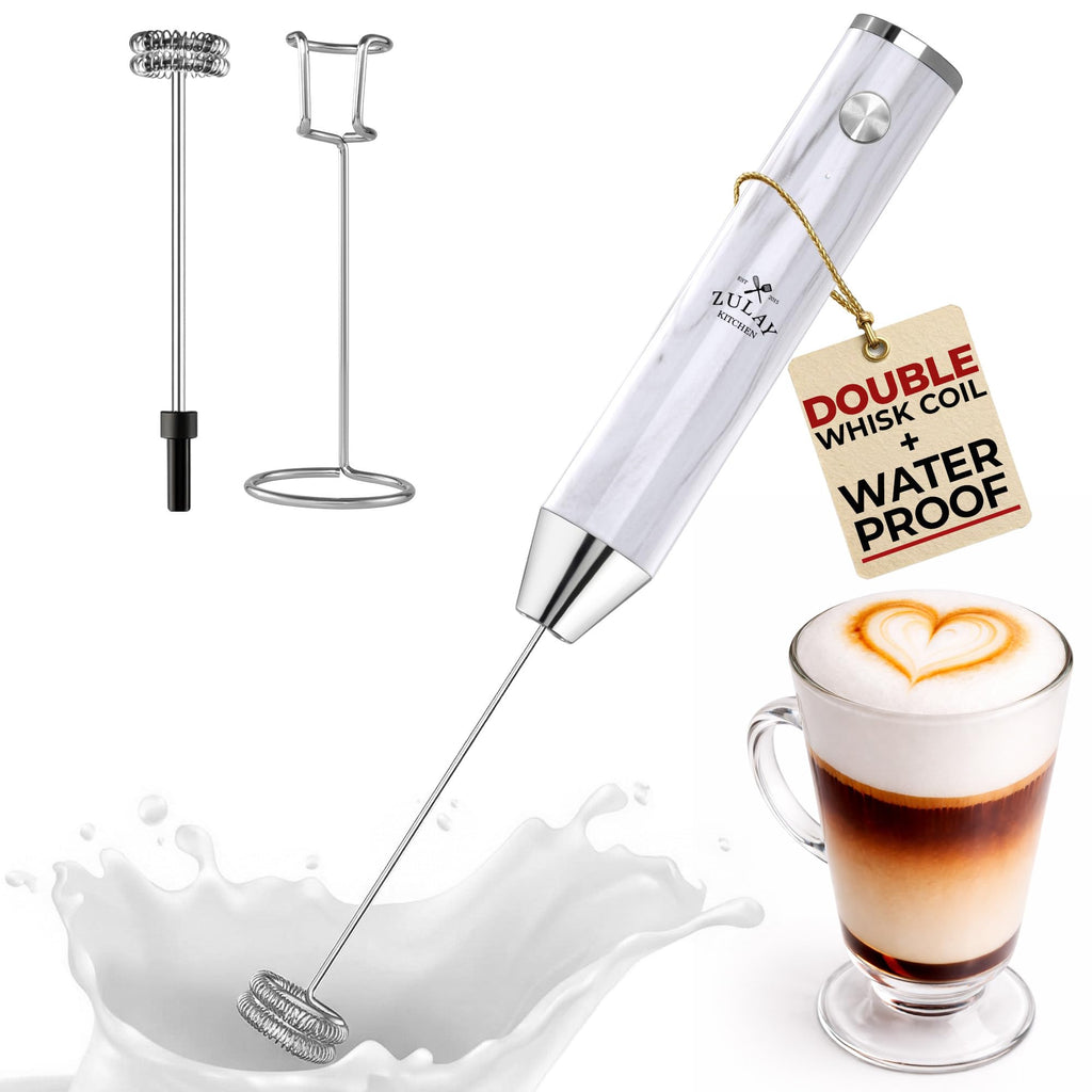 Zulay Kitchen Powerful Milk Frother Wand With Duracell Batteries - Ultra Fast Handheld Drink Mixer - Electric Whisk Foam Maker for Coffee, Lattes, Cappuccino & Matcha - Z1 Motor - Aqua