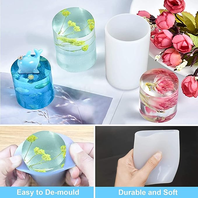 4 Pack Long Pillar Mold - Multiple Style Cylinder - Candle Silicone Wave Spiral Candle Mold - Silicone Resin Casting Molds for Candle & Resin & Soap Craft Supplies