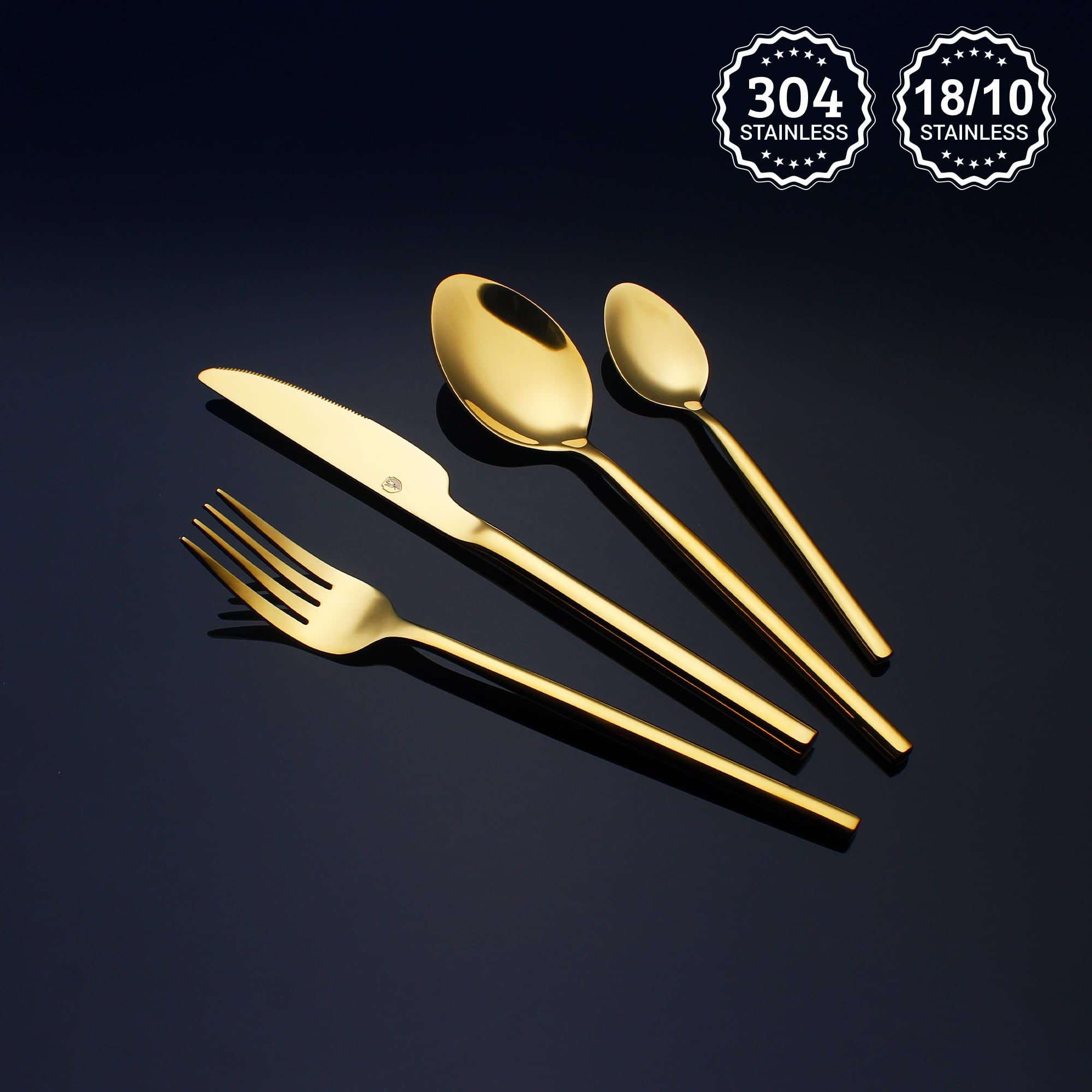 CHAAMFORGE 24 Piece Silverware Set For 6 Gold Heavy duty 18/10 Stainless Steel Flatware Set Modern Design Knife/Fork/Spoon Mirror Polished Dishwasher Safe Cutlery Set with Gifts