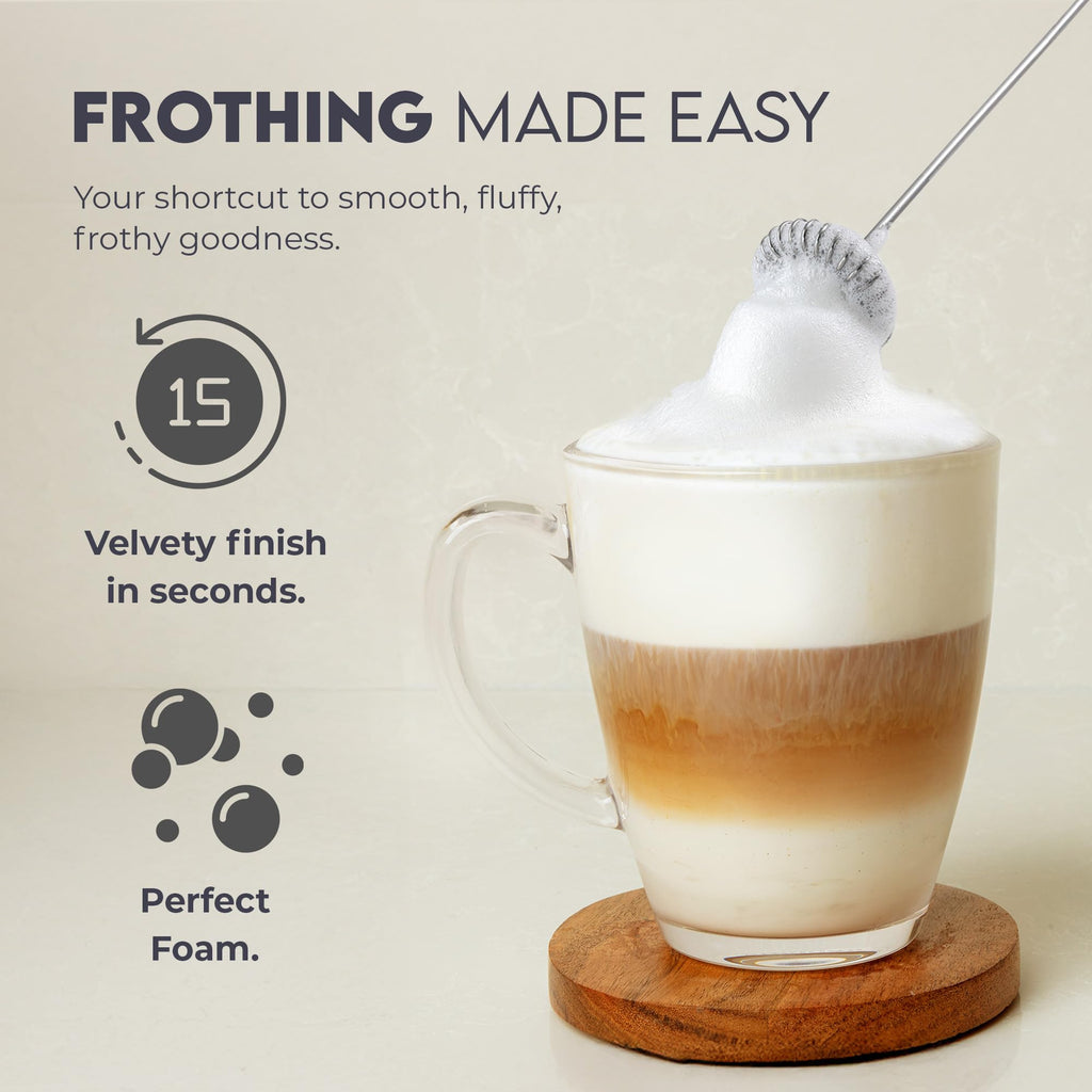 Zulay Kitchen Powerful Milk Frother Wand - Handheld Stainless Steel - Battery Operated Drink Mixer for Coffee, Lattes, Cappuccino, Matcha - Froth Mate Frother Gift - Classic Gray