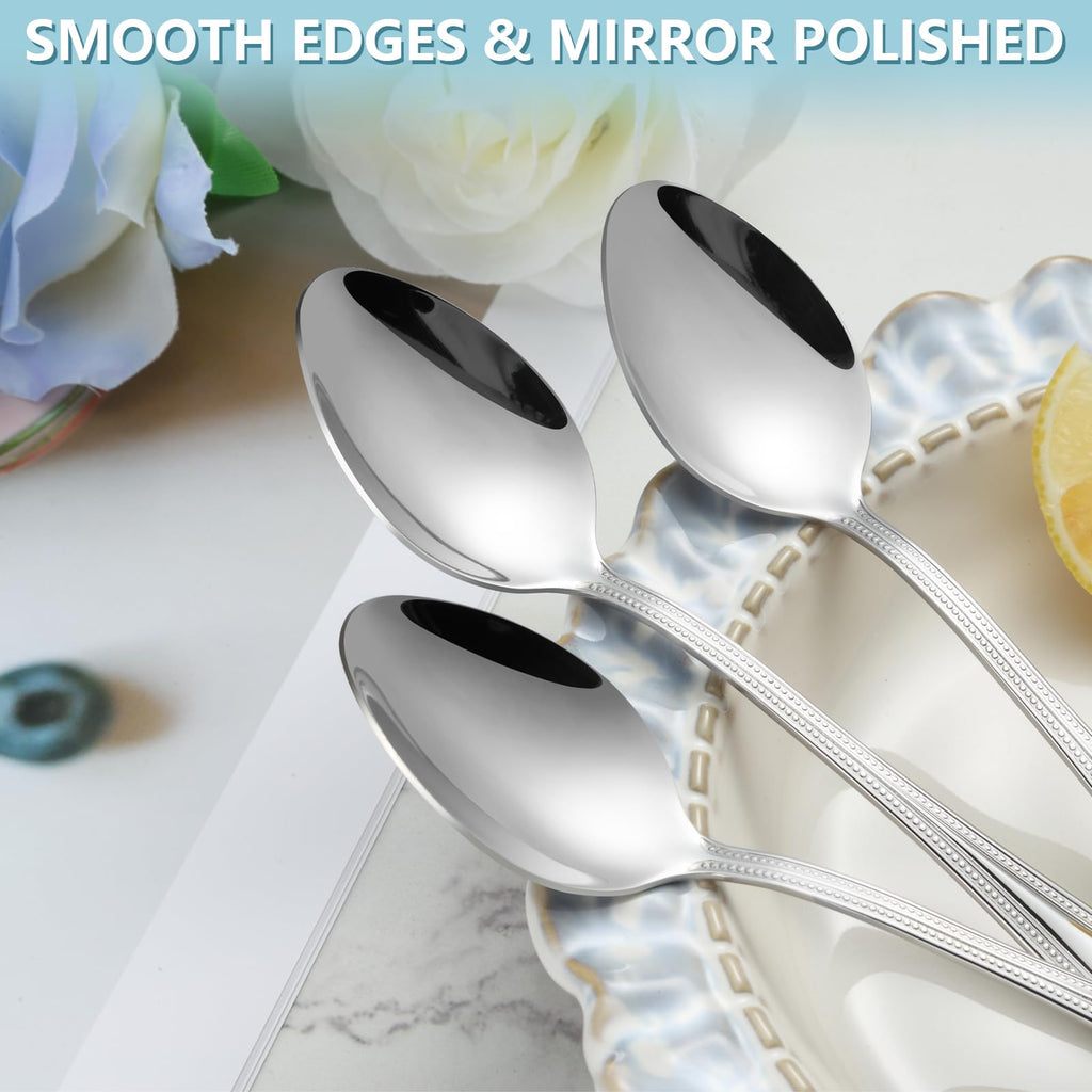 Gymdin 24 Pieces Teaspoons Set, 6.4 Inches Spoon Set, Stainless Steel Silverware, Small Spoons with Pearl Dot Design Handle, Dishwasher Safe, Tea Spoons Suitable for Home and Restaurant