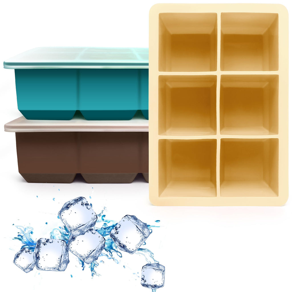 Excnorm Silicone Ice Cube Trays, 3‑Pack Large Square Molds with Lid